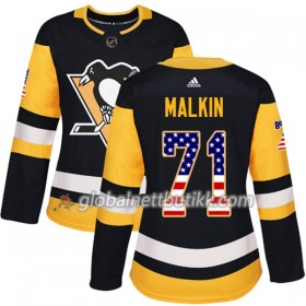 Pittsburgh Penguins Hockeydrakt Evgeni Malkin 71 2017-2018 USA Flag Fashion Svart Adidas Authentic - Dame